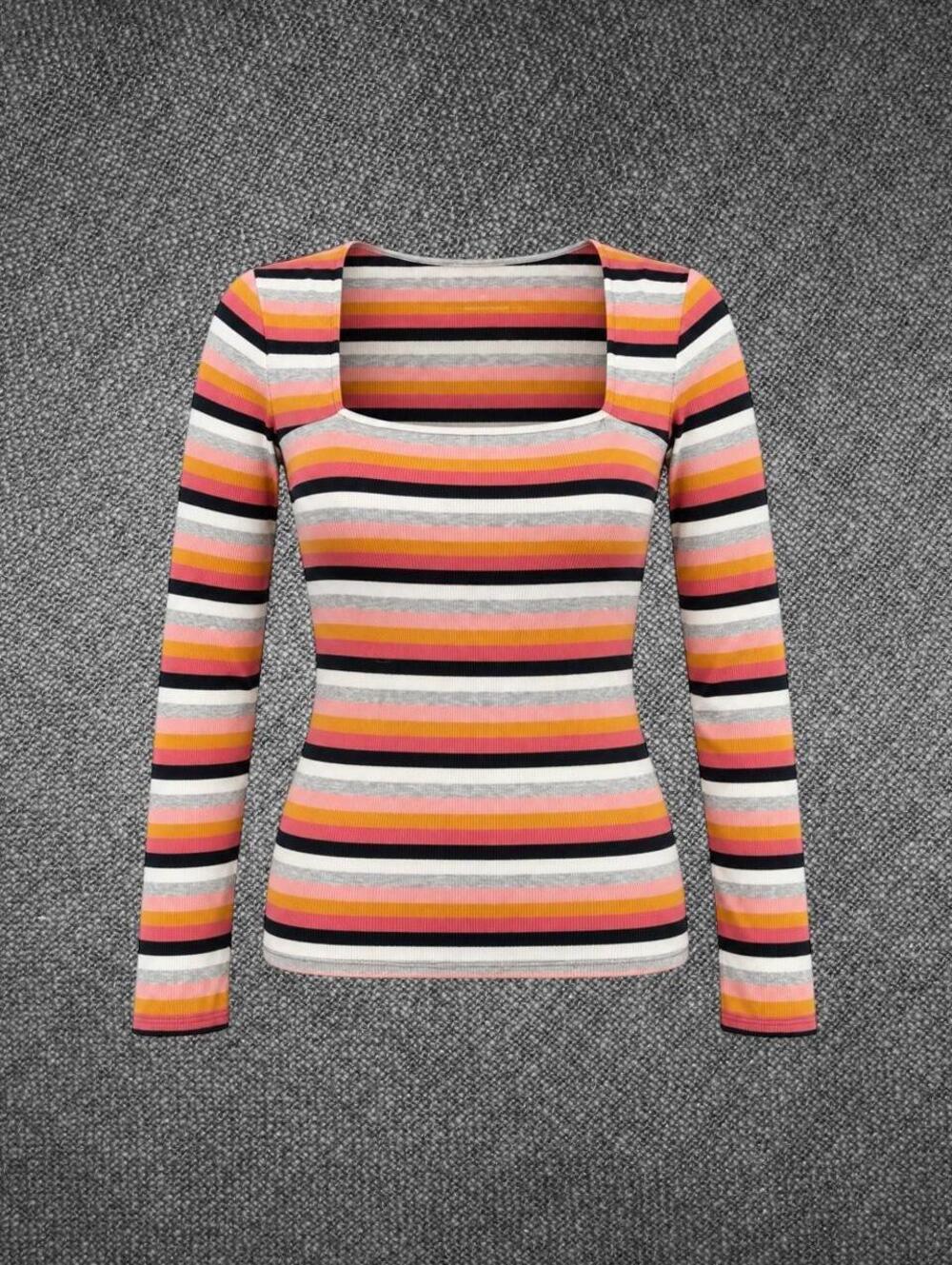 Aeropostale Striped Ribbed Square Neck Top Size S
